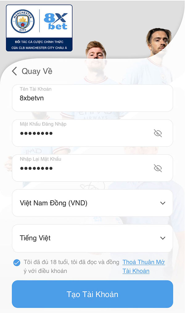 Thông tin đăng ký 8xbet